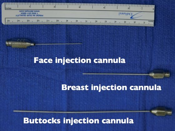Different cannulas used for fat injection.