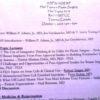 A paper showing a list of topics for the ASPS national plastic surgery meeting.