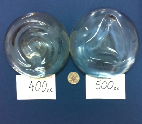 A 400 cc and 500 cc breast implant. 