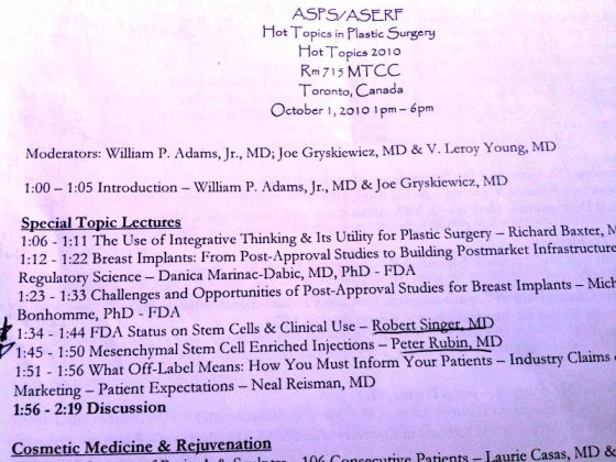 A paper showing a list of topics for the ASPS national plastic surgery meeting.