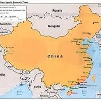 A map, showing the country of China.