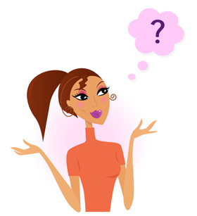 An illustration of woman with a question mark in a thought balloon.